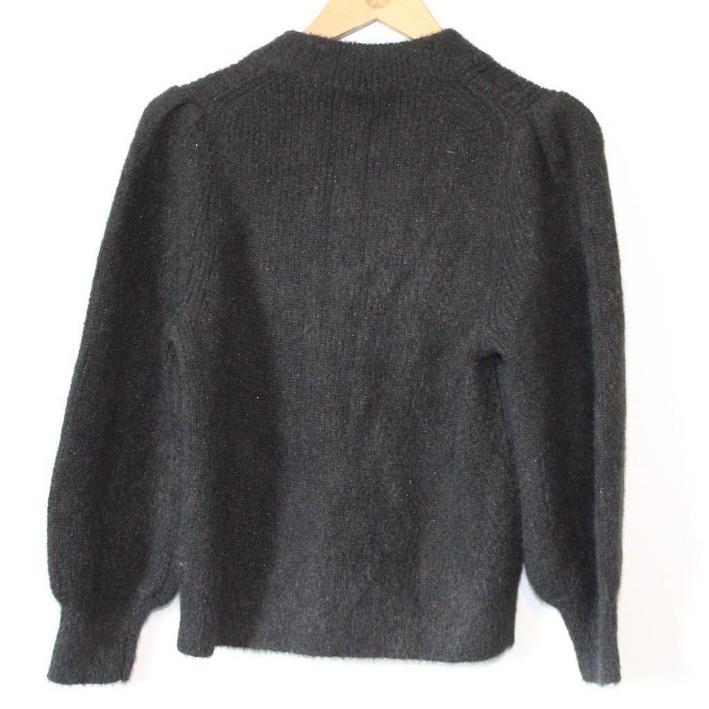 Madewell Eaton Puff Sleeve Pullover Sweater Cozy Fuzzy Stretch Black Medium Chic - Picture 6 of 12